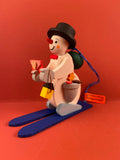 German Christmas Ornament: Snowman on Blue Skis