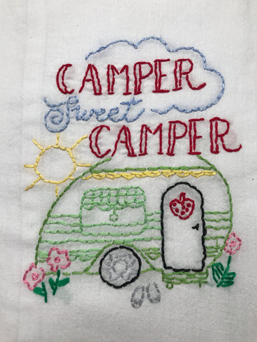 Millie's Tea Towels, Hand Embroidered: Gone Camping Collection (4 to choose from!)