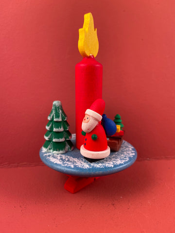 German Christmas Ornament: Clip On Candle with Santa