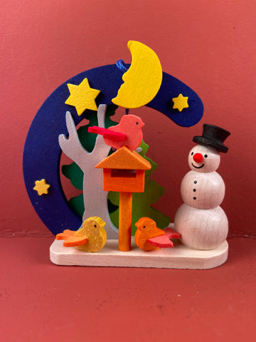 German Christmas Ornament: Snowman with Birds